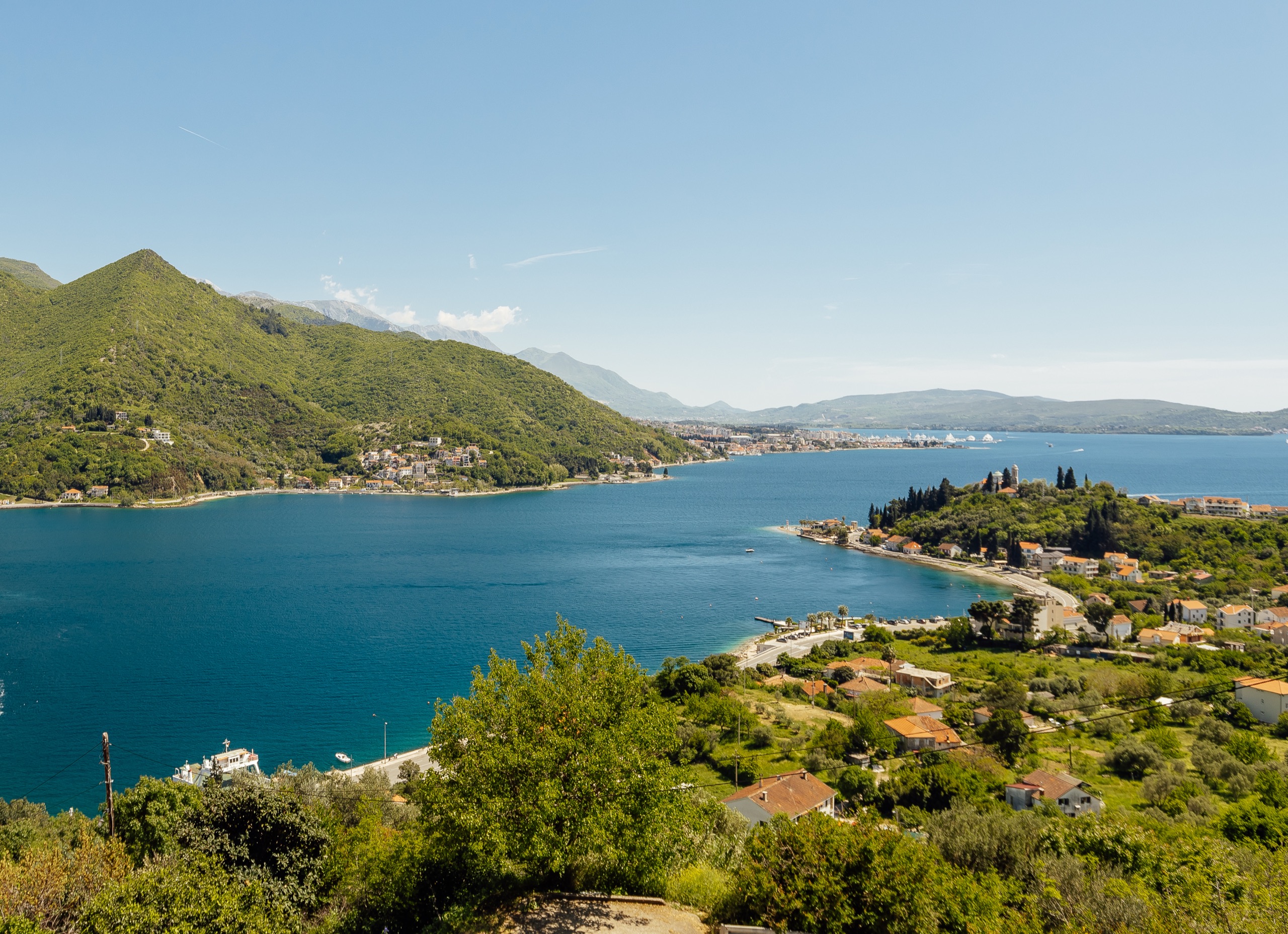 The Bay of Kotor seen from the villa, mountains falling to the water