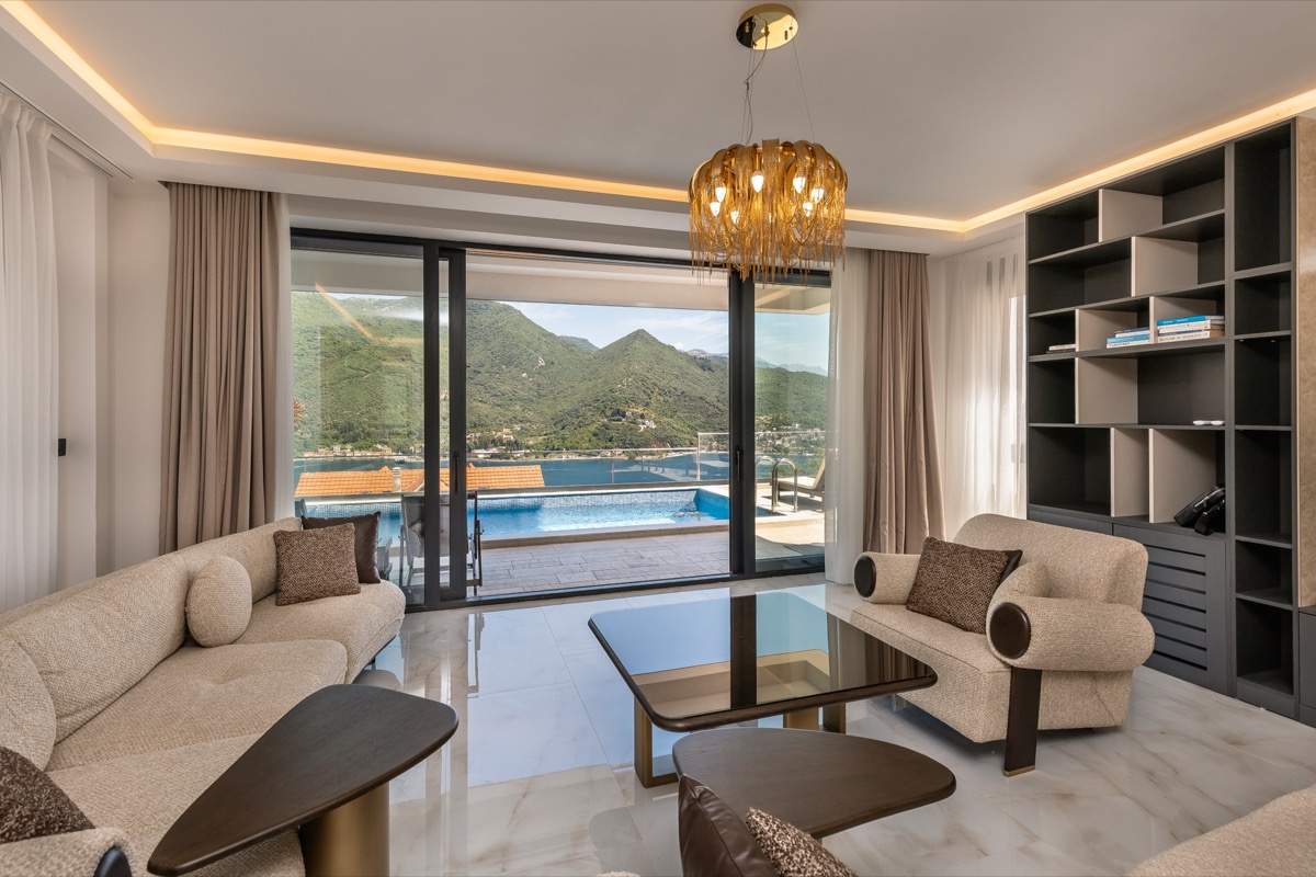 The living space, looking out over the bay